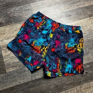 Vintage Pacific Scene Bathing Suit Size Large Trunks Summer 90s Gecko Multicolor